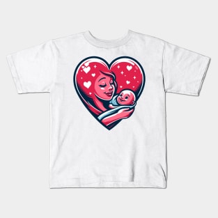 Mother Love Heart T-Shirt, Mother Holding Baby in Heart Illustration Tee, New Mom Gift, Mother's Day T-Shirt Graphic Tee Kids T-Shirt